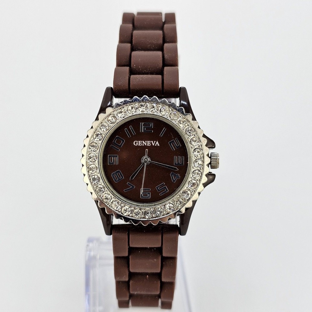 Women's Watch 30MM‎ Brown Dial Brown Plastic Bands Crystal Bezel New Battery